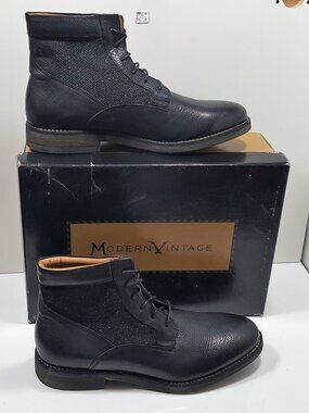 Modern Vintage Jayden Black Leather Lace Up Boots Made Italy 10.5 Heritage